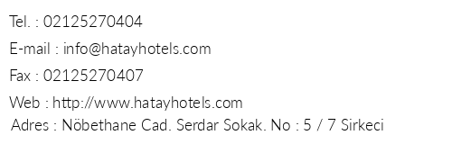 Hatay Hotel telefon numaralar, faks, e-mail, posta adresi ve iletiim bilgileri